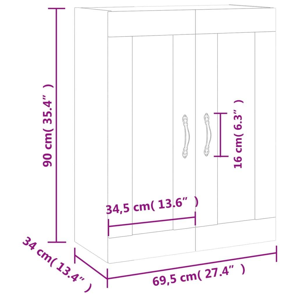 vidaXL Wandschrank Grau Sonoma 69,5x34x90 cm