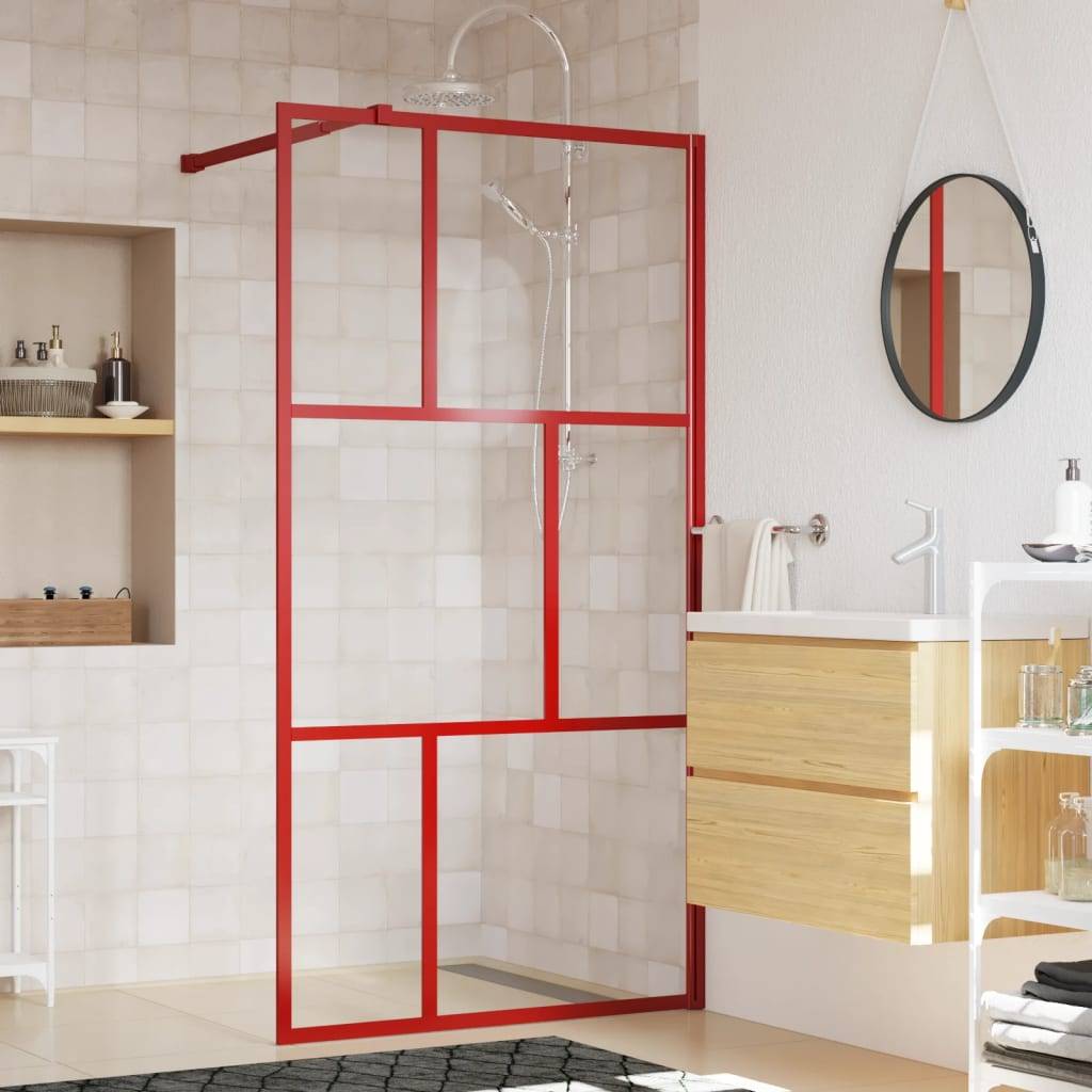 vidaXL Duschwand für Begehbare Dusche mit ESG Klarglas Rot 100x195 cm