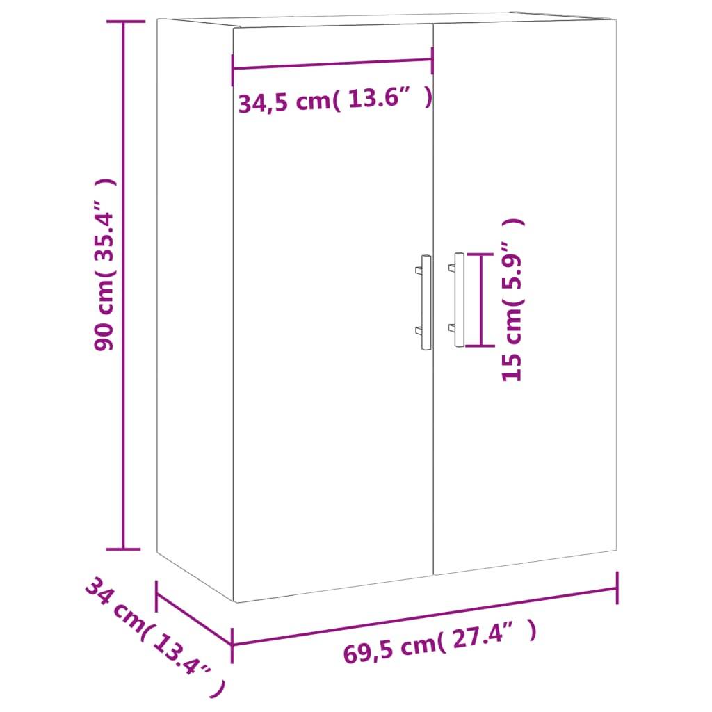 vidaXL Wandschrank Schwarz 69,5x34x90 cm