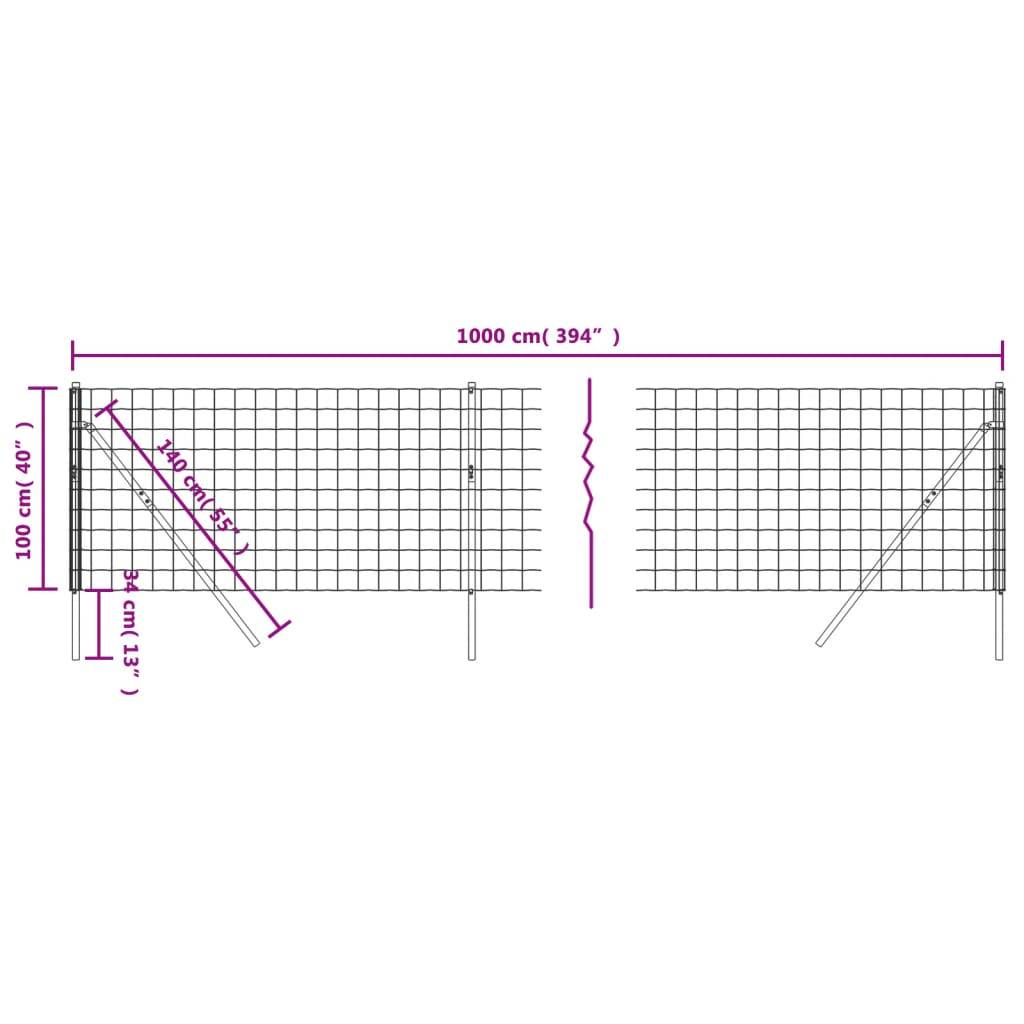 vidaXL Maschendrahtzaun Anthrazit 1x10 m Verzinkter Stahl