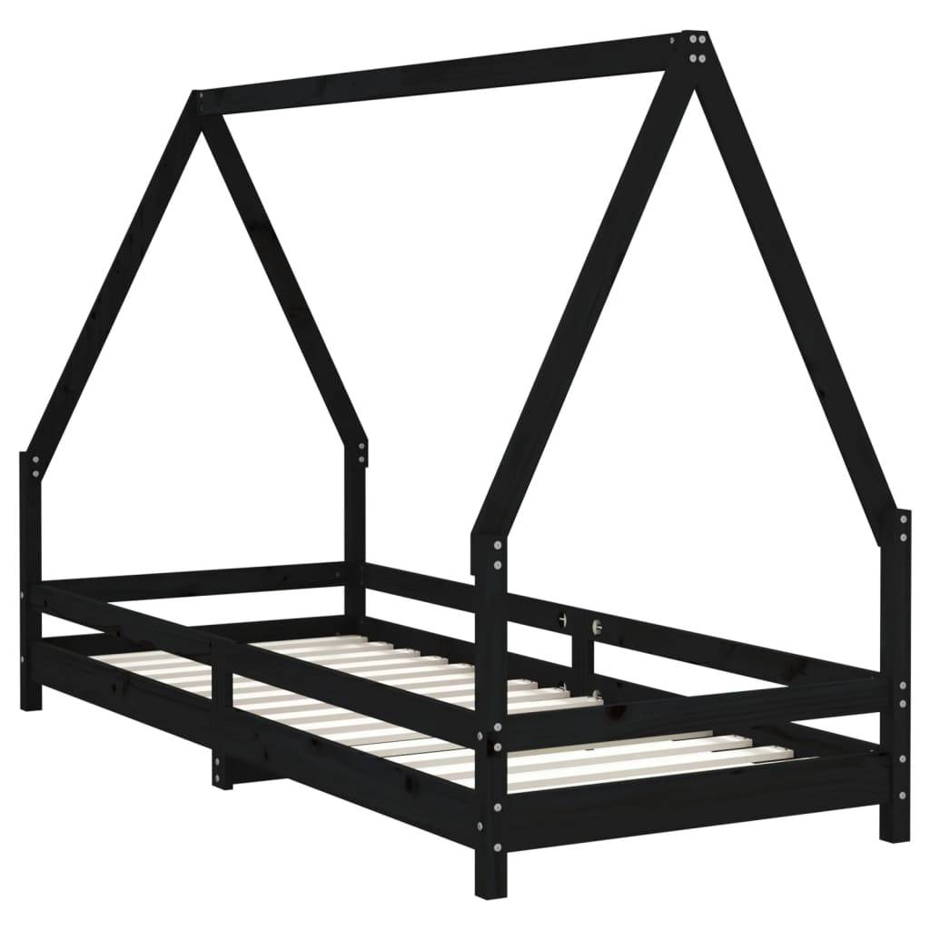 vidaXL Kinderbett Schwarz 80x200 cm Massivholz Kiefer