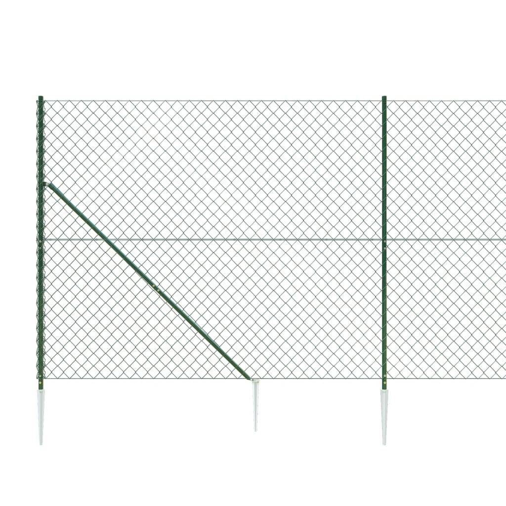 vidaXL Maschendrahtzaun mit Bodenhülsen Grün 2x25 m