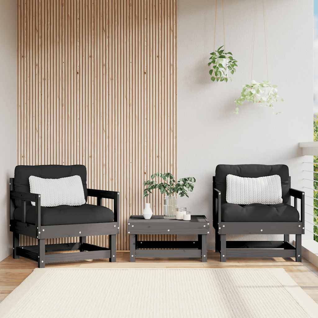 vidaXL Gartenstühle mit Kissen 2 Stk. Grau Massivholz Kiefer