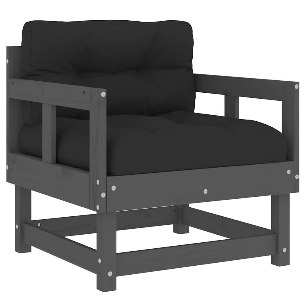 vidaXL Gartenstühle mit Kissen 2 Stk. Grau Massivholz Kiefer