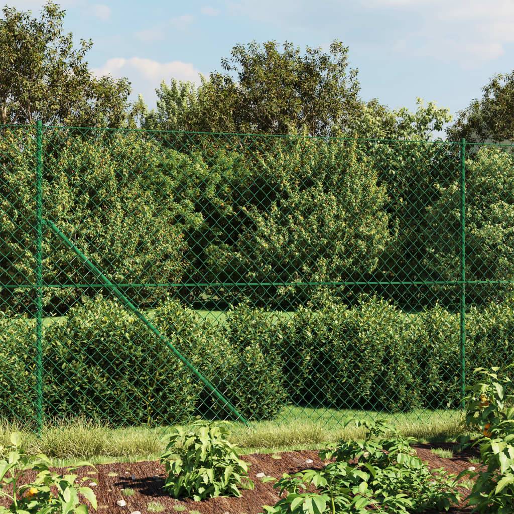 vidaXL Maschendrahtzaun mit Bodenhülsen Grün 2x25 m