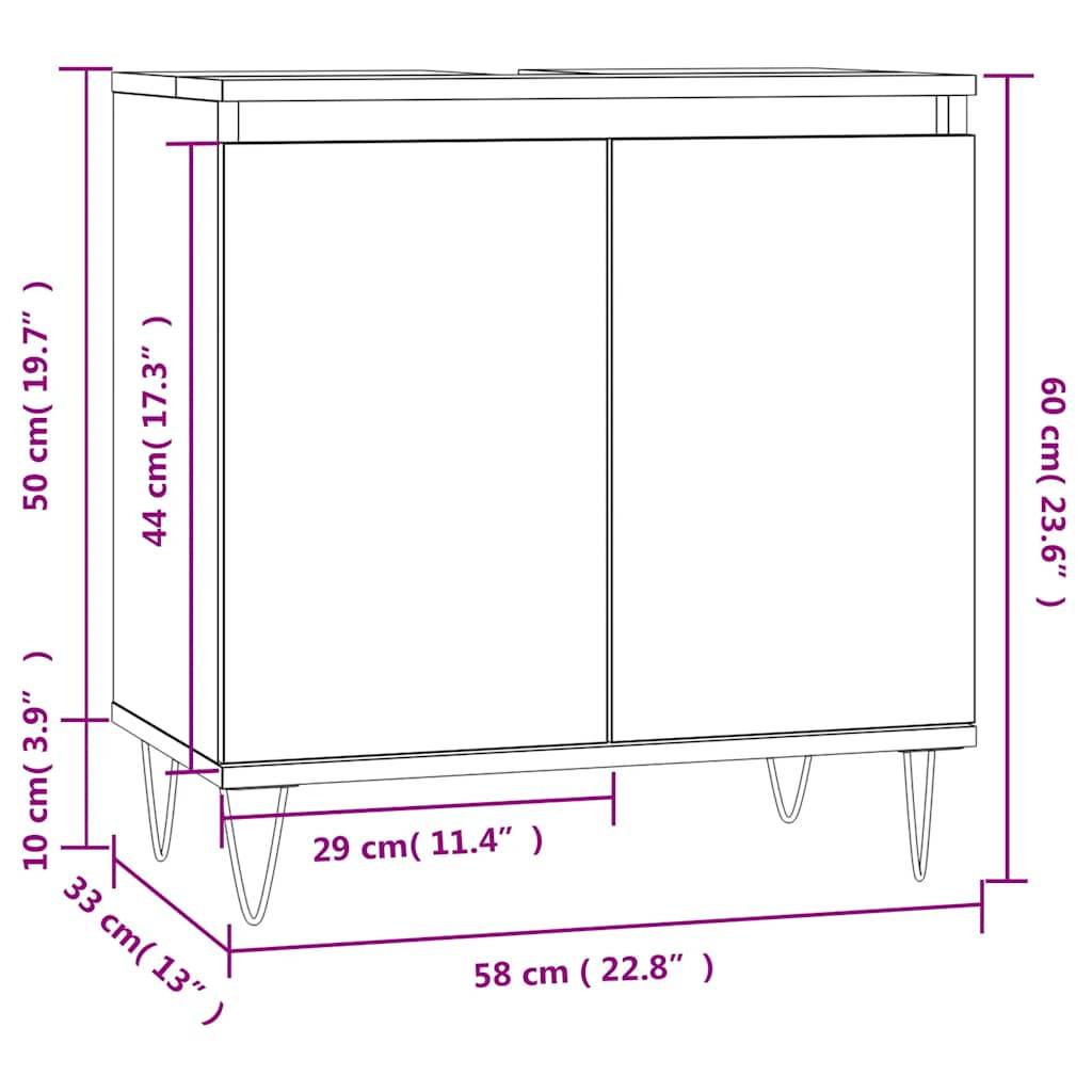 vidaXL Badschrank Räuchereiche 58x33x60 cm Holzwerkstoff