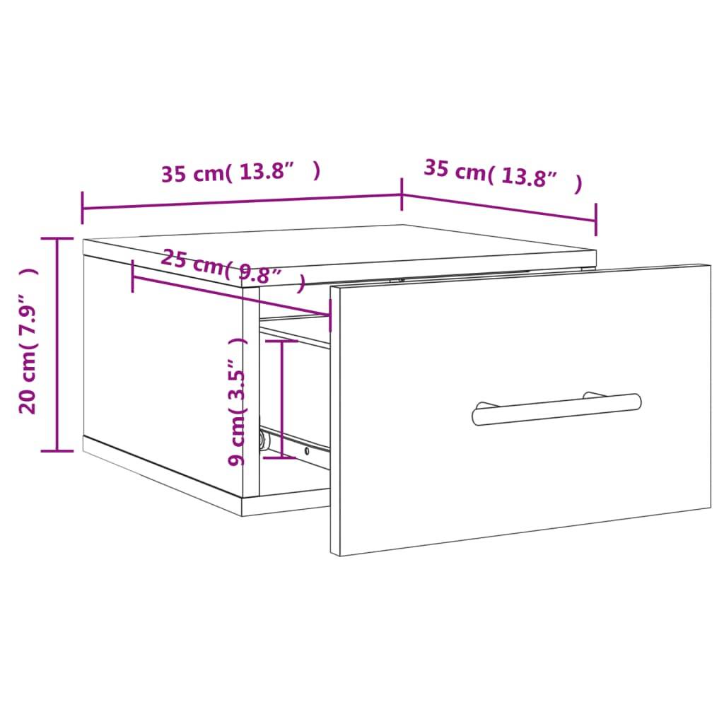 vidaXL Wand-Nachttische 2 Stk. Weiß 35x35x20 cm