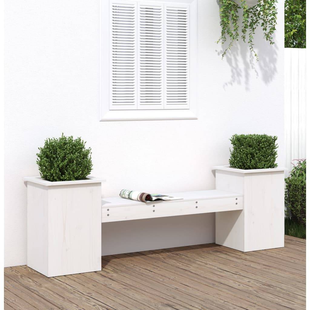 vidaXL Gartenbank mit Pflanzkübeln Weiß 184,5x39,5x56,5 cm Kiefernholz