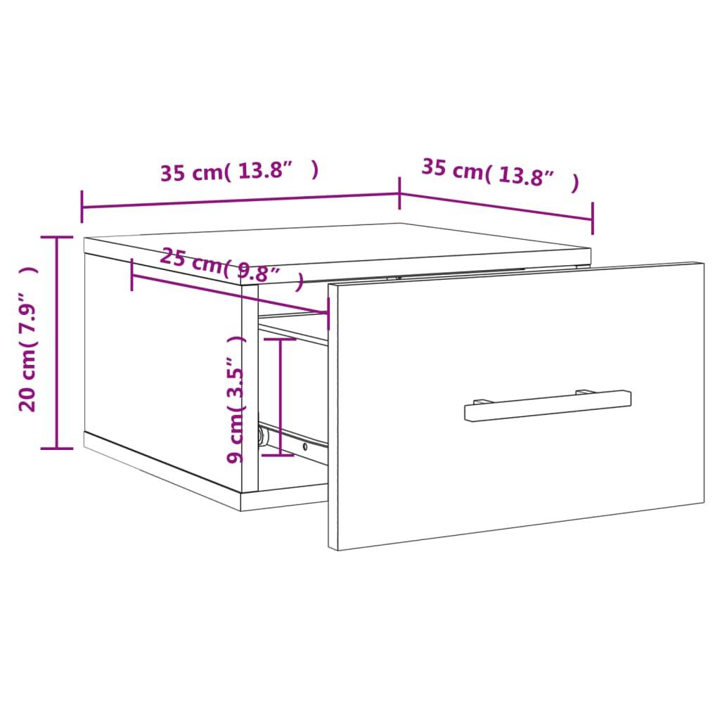 vidaXL Wand-Nachttische 2 Stk. Sonoma-Eiche 35x35x20 cm