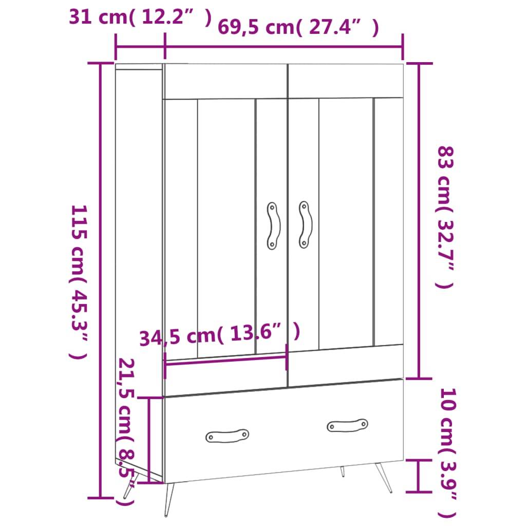 vidaXL Highboard Weiß 69,5x31x115 cm Holzwerkstoff