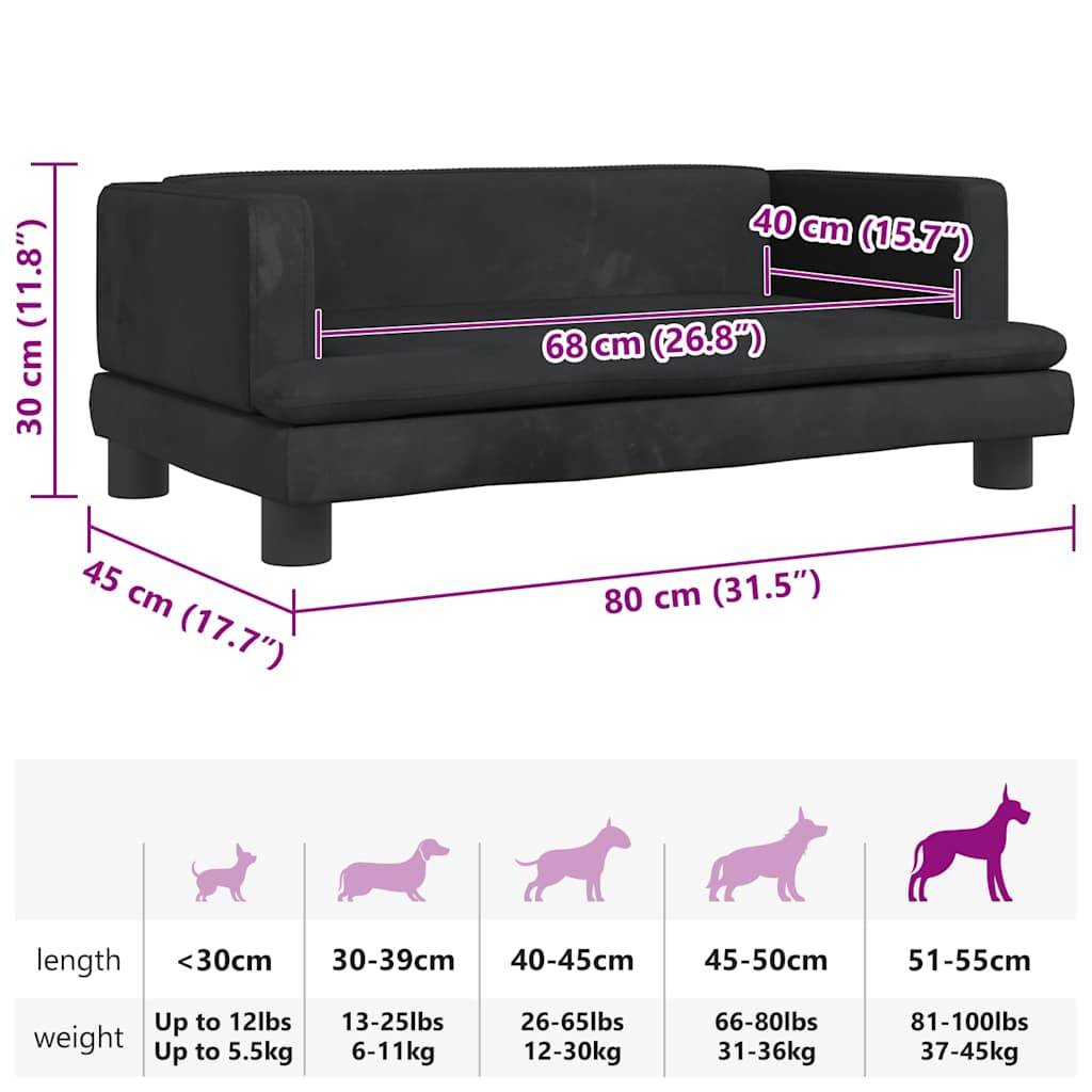 vidaXL Hundebett Schwarz 80x45x30 cm Samt