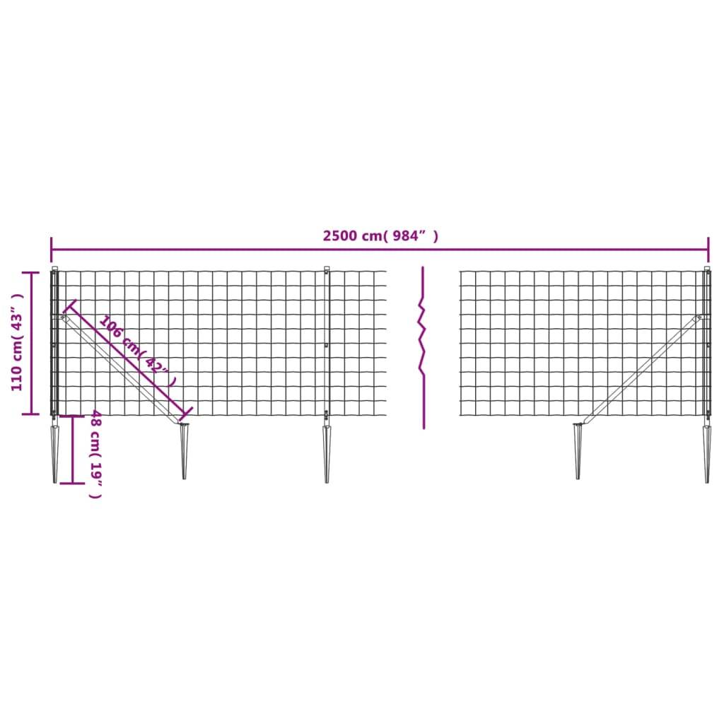 vidaXL Maschendrahtzaun mit Bodenhülsen Grün 1,1x25 m