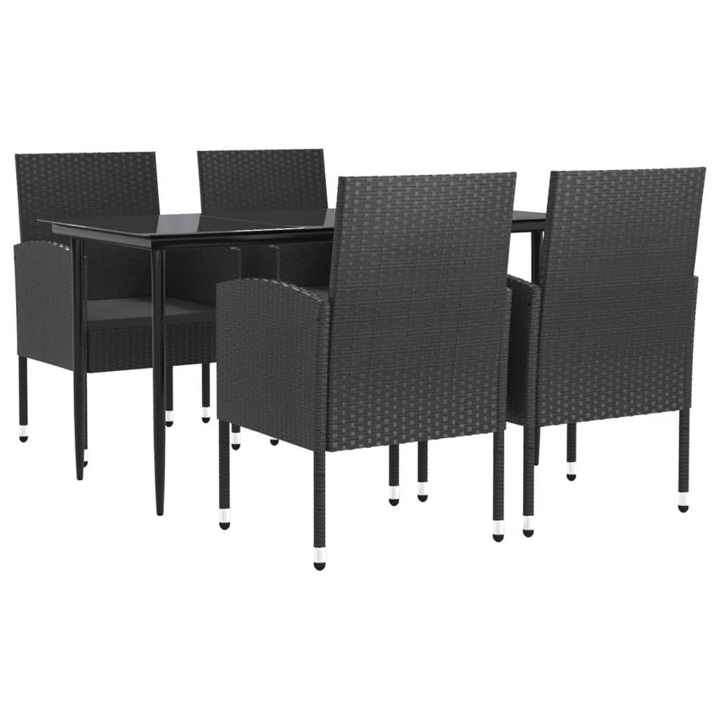 vidaXL 5-tlg. Garten-Essgruppe Schwarz Poly Rattan und Stahl