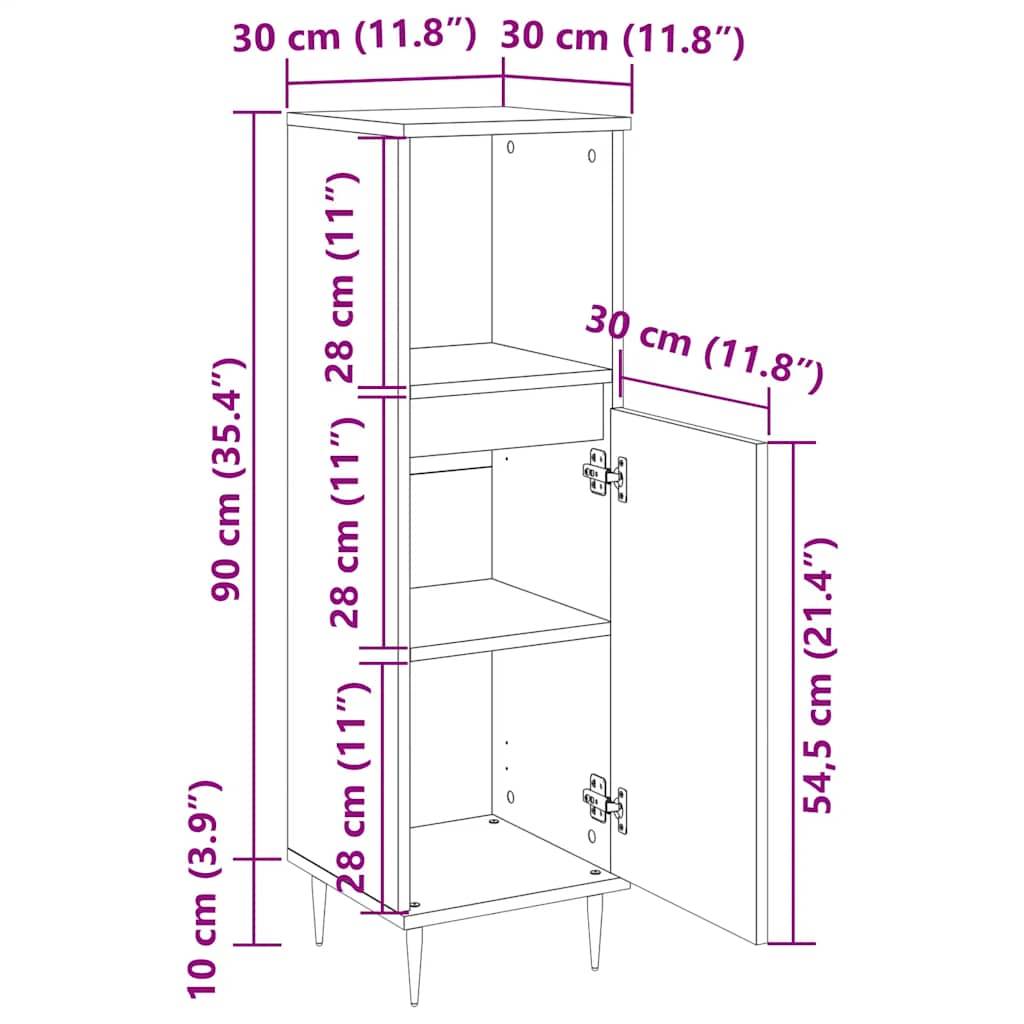 vidaXL Badschrank Schwarz 30x30x100 cm Holzwerkstoff