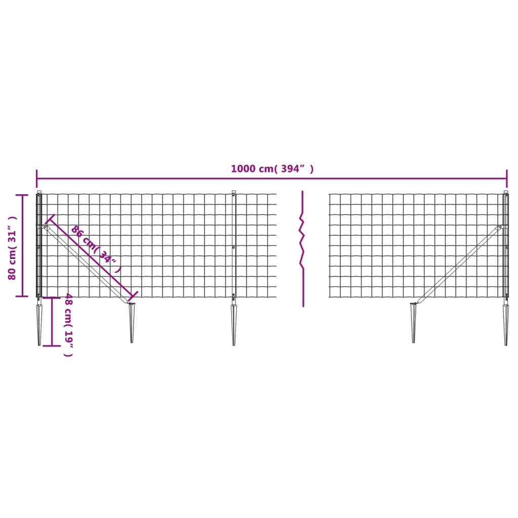 vidaXL Maschendrahtzaun mit Bodenhülsen Grün 0,8x10 m