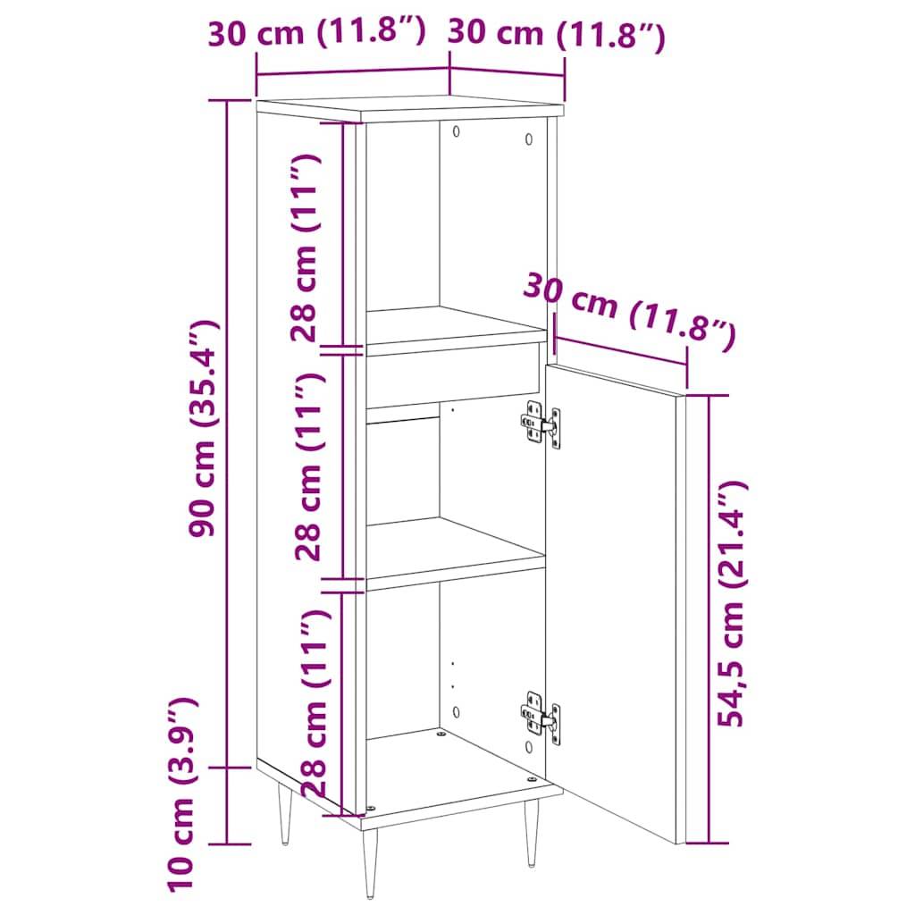 vidaXL Badschrank Räuchereiche 30x30x100 cm Holzwerkstoff