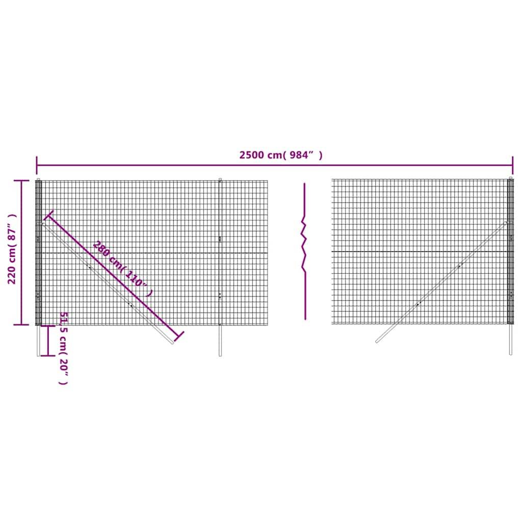 vidaXL Maschendrahtzaun Grün 2,2x25 m Verzinkter Stahl