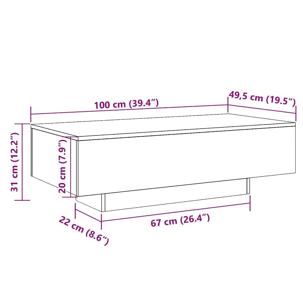 vidaXL Couchtisch Räuchereiche 100x49,5x31 cm Holzwerkstoff