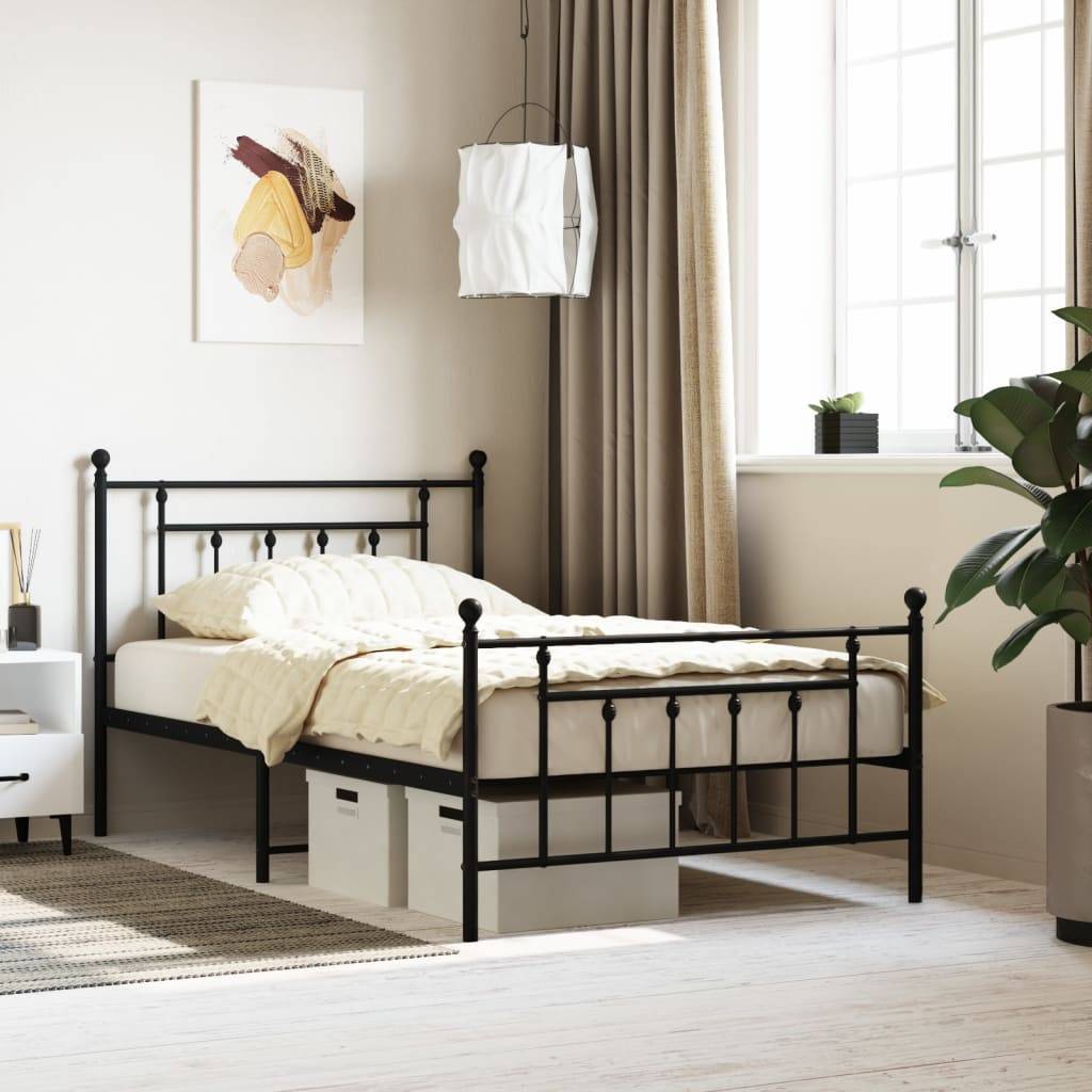 vidaXL Bettgestell mit Kopf- und Fußteil Metall Schwarz 107x203 cm