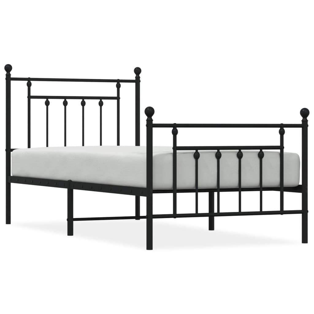 vidaXL Bettgestell mit Kopf- und Fußteil Metall Schwarz 90x190 cm