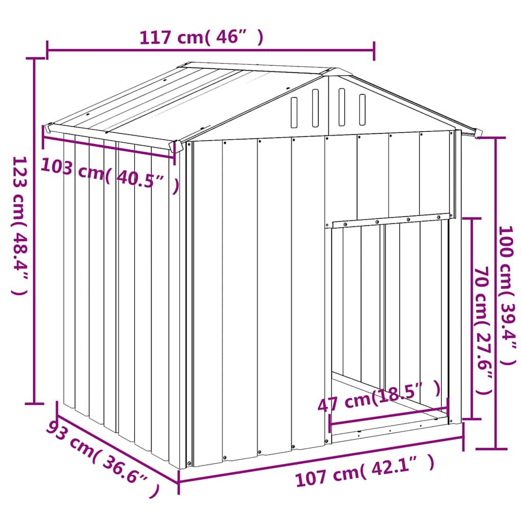 vidaXL Hundehütte mit Dach Hellgrau 117x103x123 cm Verzinkter Stahl