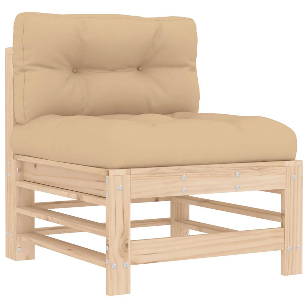 vidaXL Mittelsofa mit Kissen Massivholz Kiefer