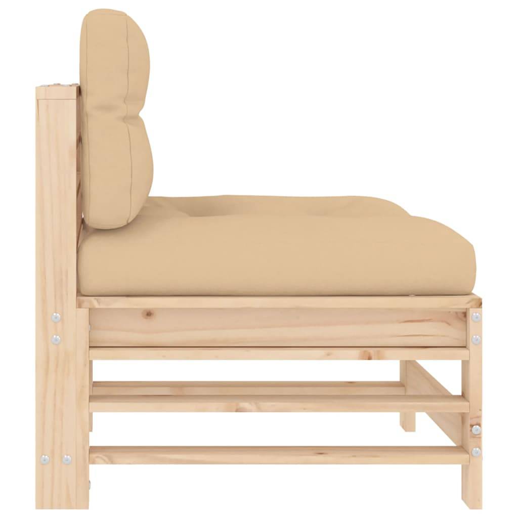 vidaXL Mittelsofa mit Kissen Massivholz Kiefer