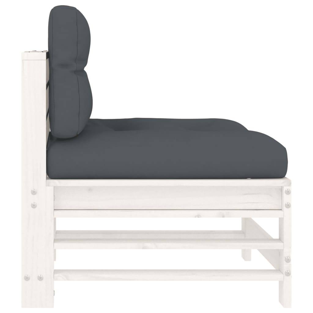 vidaXL Mittelsofa mit Kissen Weiß Massivholz Kiefer