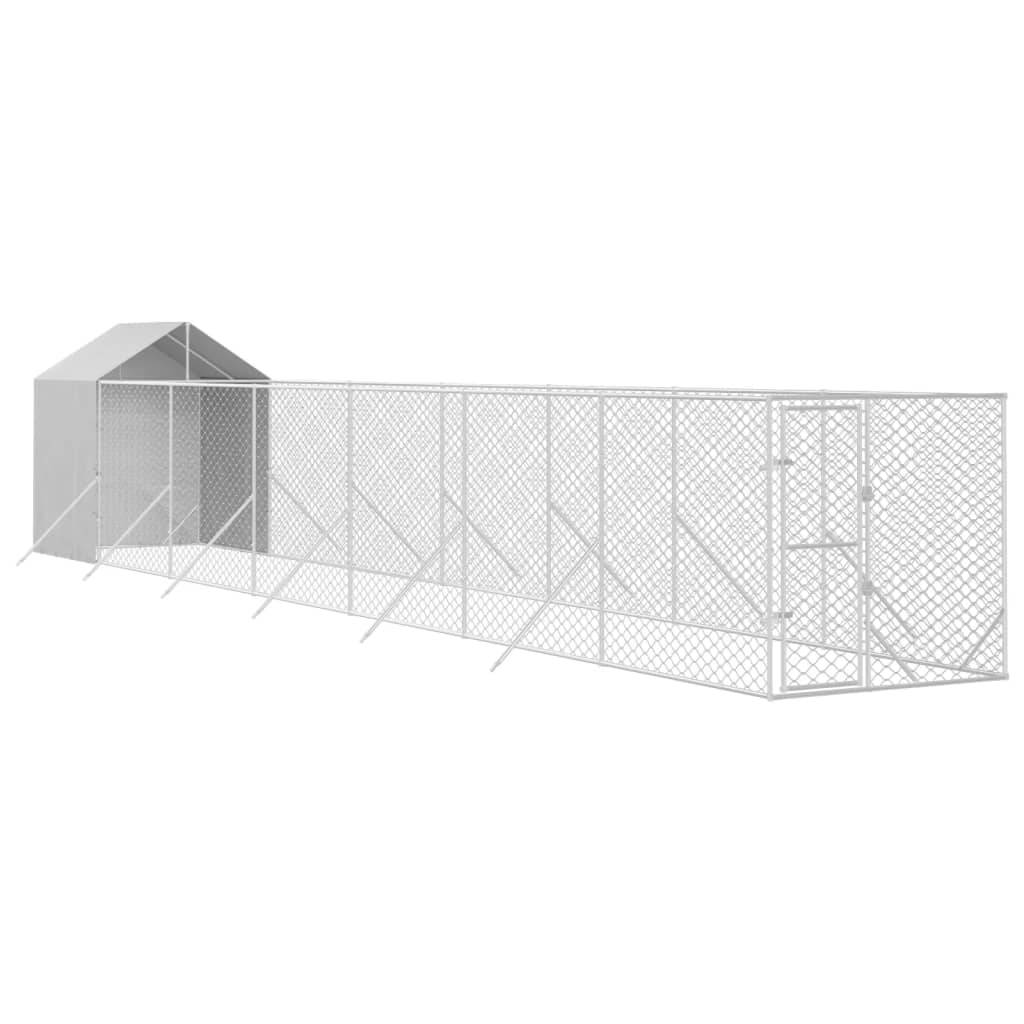 vidaXL Outdoor-Hundezwinger mit Dach Silbern 2x14x2,5 m Stahl Verzinkt
