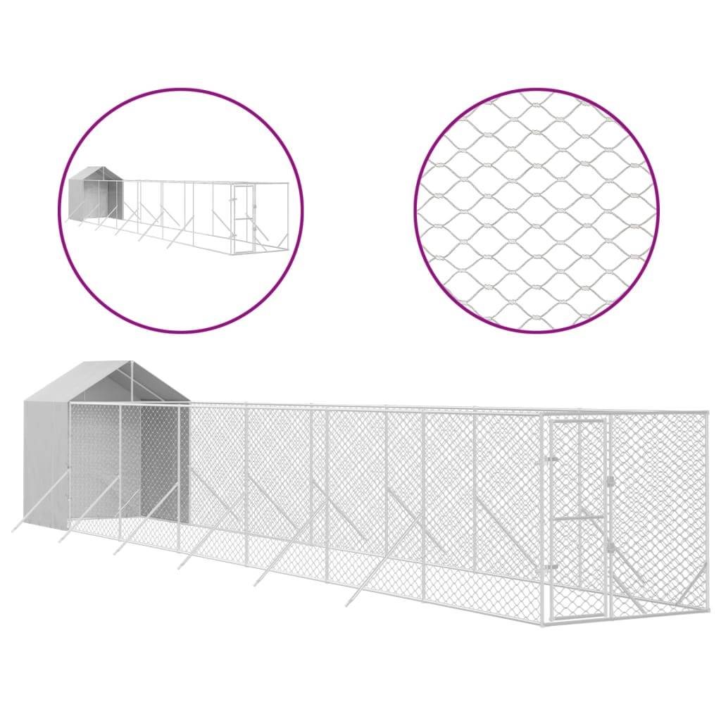 vidaXL Outdoor-Hundezwinger mit Dach Silbern 2x14x2,5 m Stahl Verzinkt