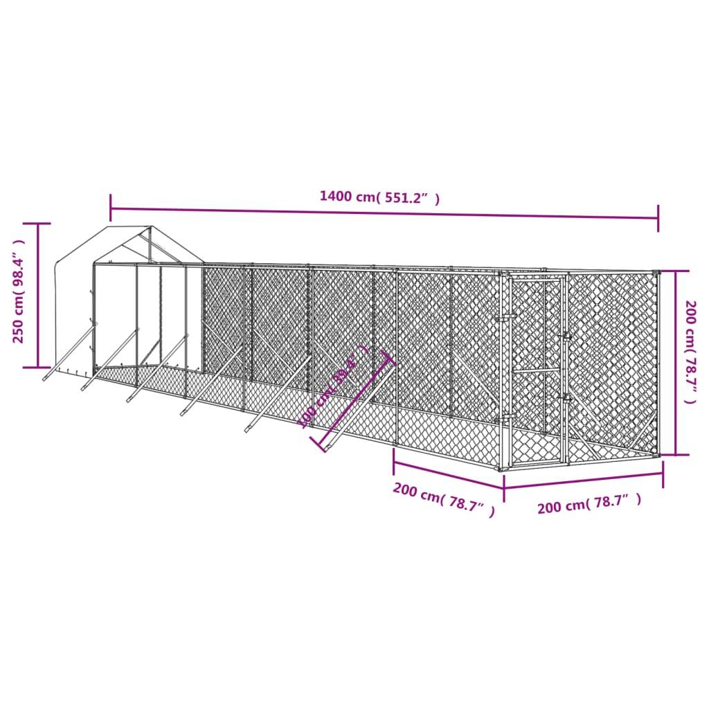 vidaXL Outdoor-Hundezwinger mit Dach Silbern 2x14x2,5 m Stahl Verzinkt