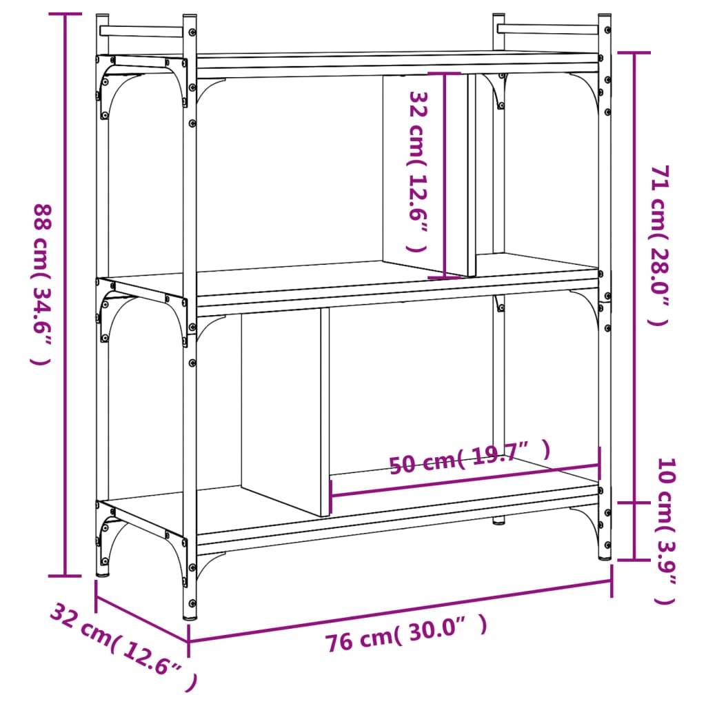vidaXL Bücherregal 3 Böden Braun Eichen-Optik 76x32x88cm Holzwerkstoff