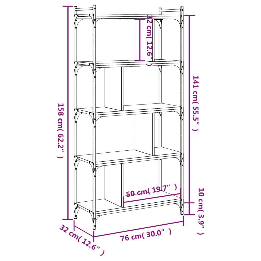 vidaXL Bücherregal 5 Böden Braun Eiche-Optik 76x32x158cm Holzwerkstoff
