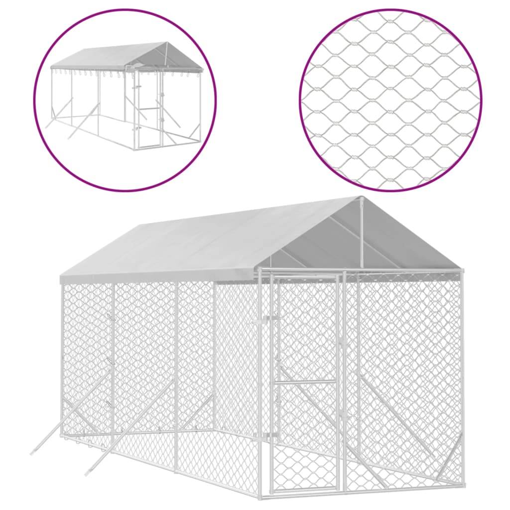 vidaXL Outdoor-Hundezwinger mit Dach Silbern 2x6x2,5m Verzinkter Stahl