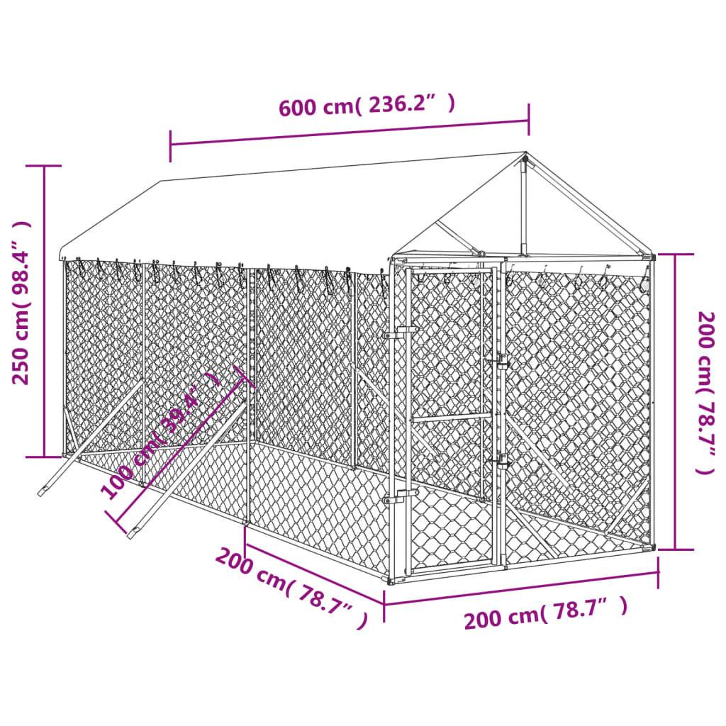vidaXL Outdoor-Hundezwinger mit Dach Silbern 2x6x2,5m Verzinkter Stahl