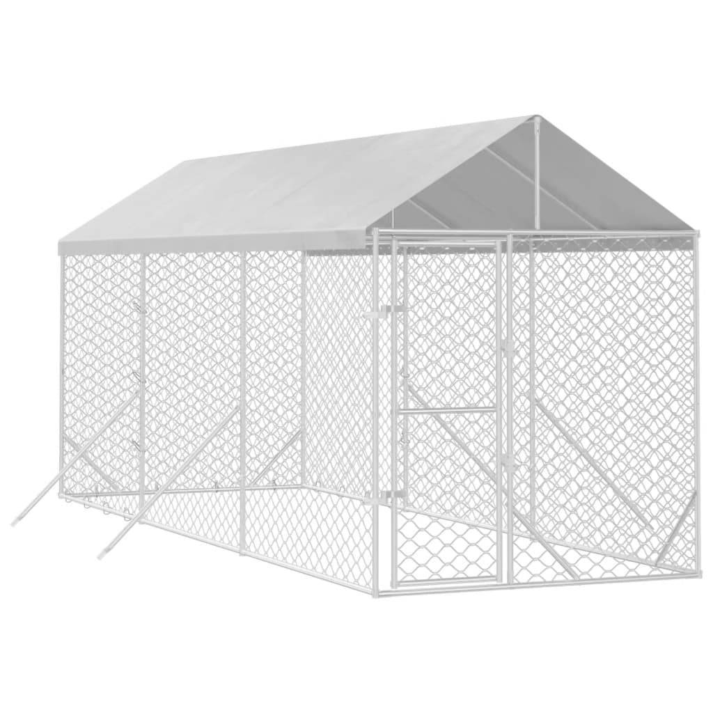 vidaXL Outdoor-Hundezwinger mit Dach Silbern 2x6x2,5m Verzinkter Stahl