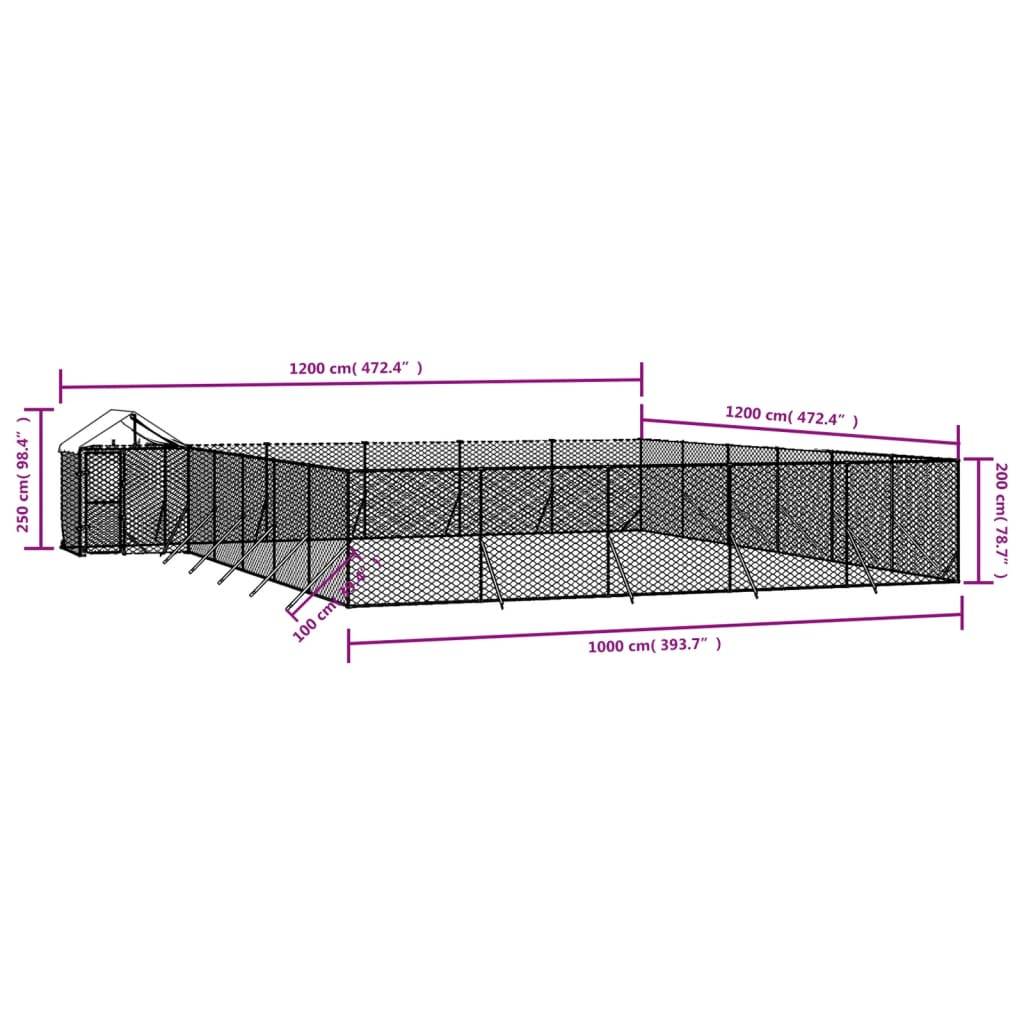 vidaXL Outdoor-Hundezwinger mit Dach Silbern 12x12x2,5m Stahl Verzinkt
