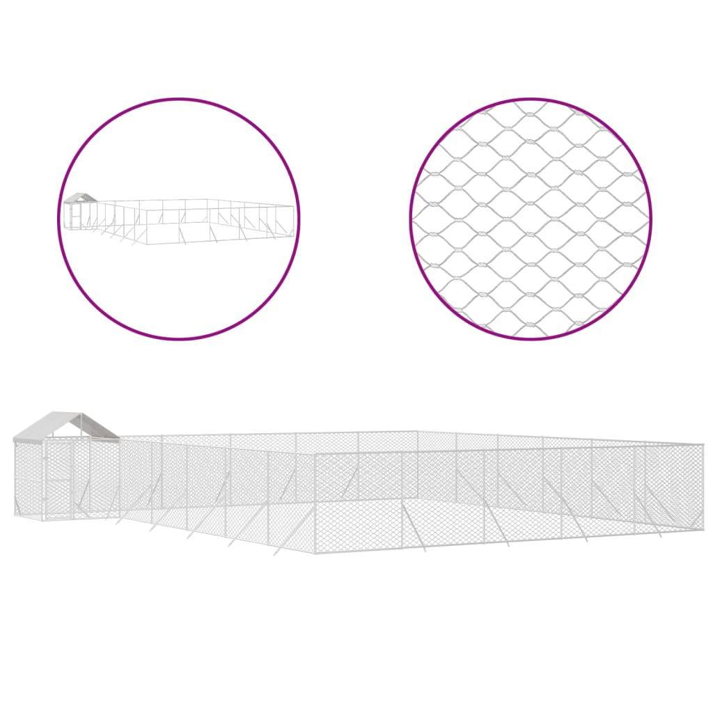 vidaXL Outdoor-Hundezwinger mit Dach Silbern 12x12x2,5m Stahl Verzinkt