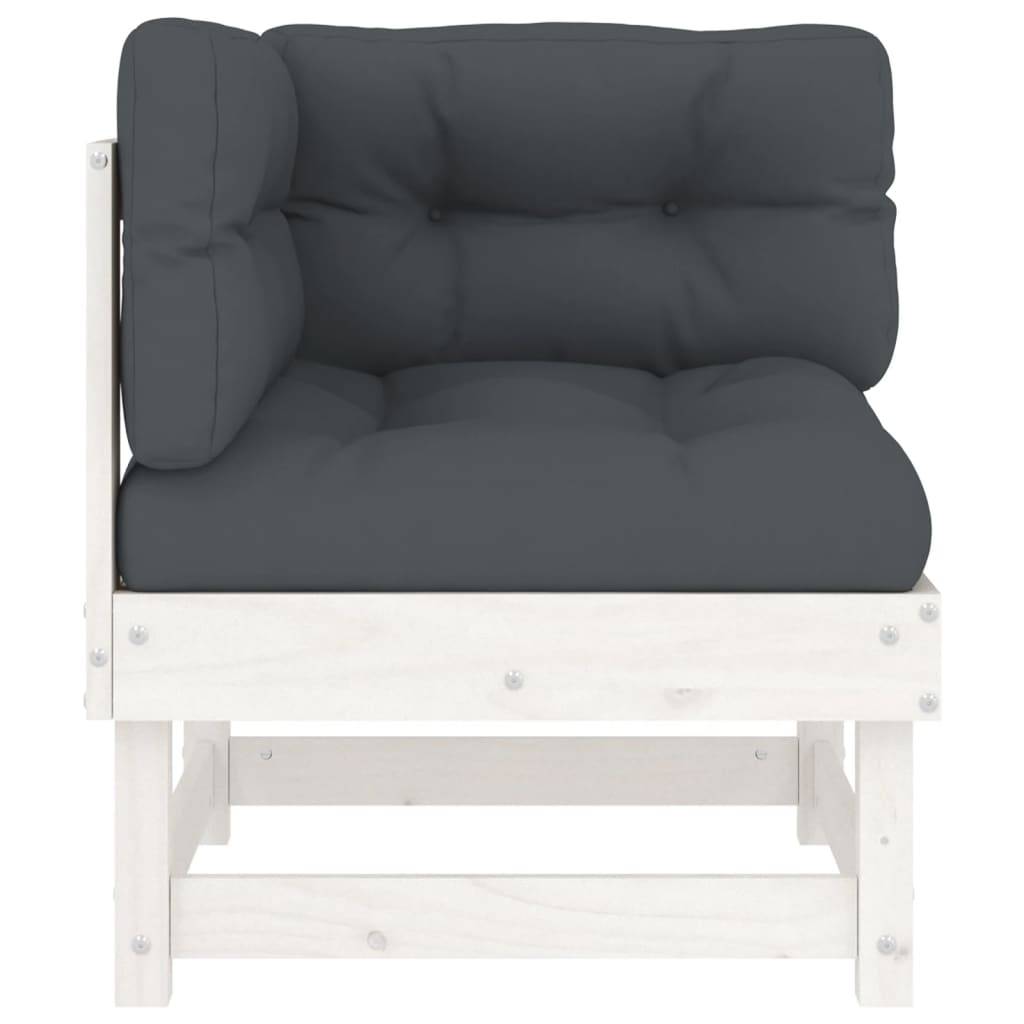vidaXL Ecksofa mit Kissen Weiß Massivholz Kiefer