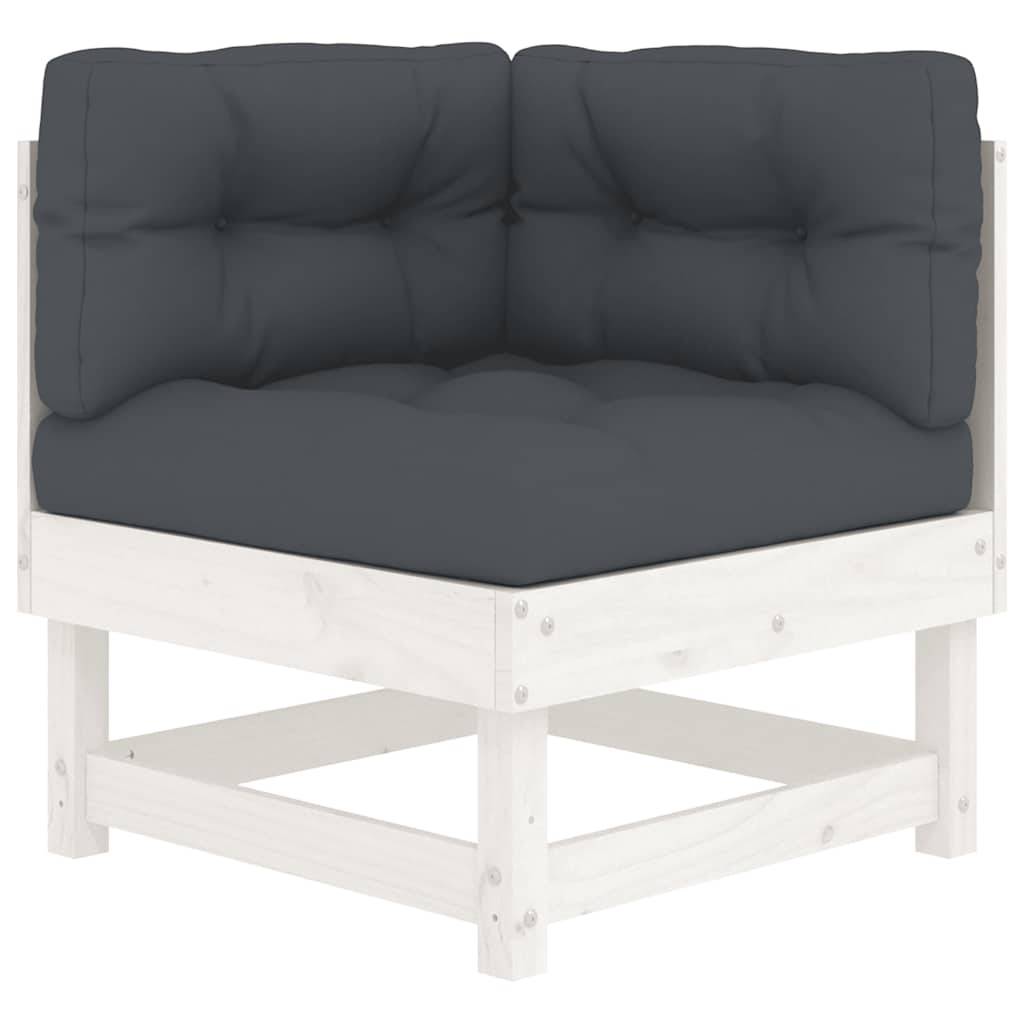 vidaXL Ecksofa mit Kissen Weiß Massivholz Kiefer