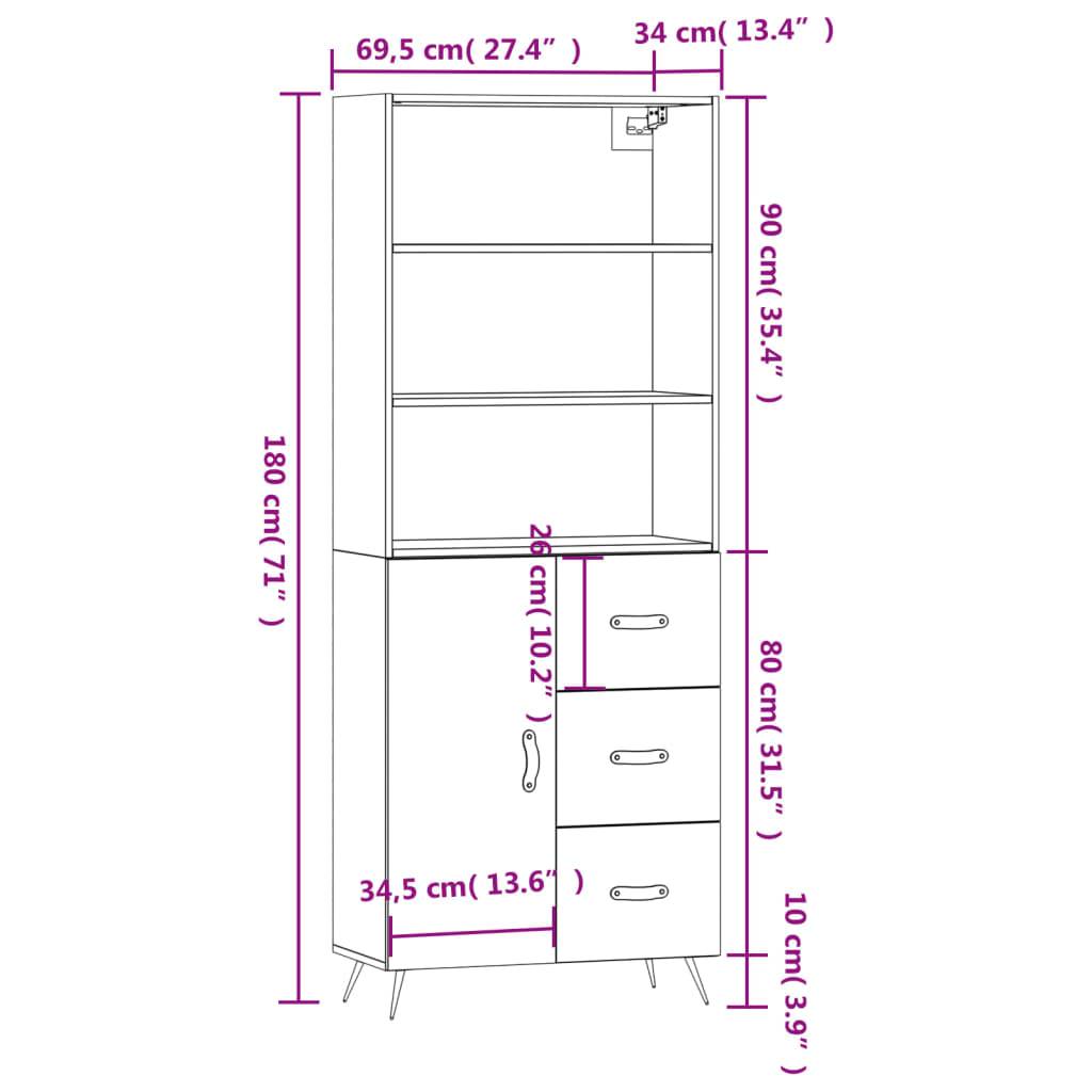 vidaXL Highboard Weiß 69,5x34x180 cm Holzwerkstoff
