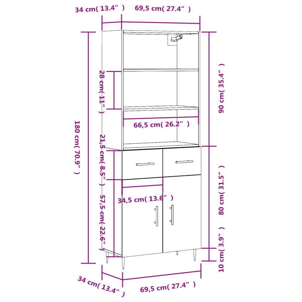 vidaXL Highboard Weiß 69,5x34x180 cm Holzwerkstoff