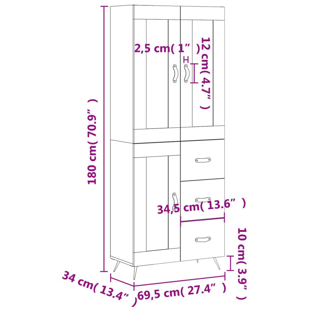 vidaXL Highboard Betongrau 69,5x34x180 cm Holzwerkstoff