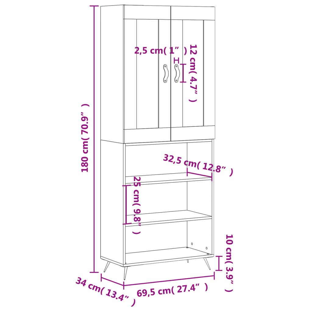 vidaXL Highboard Betongrau 69,5x34x180 cm Holzwerkstoff