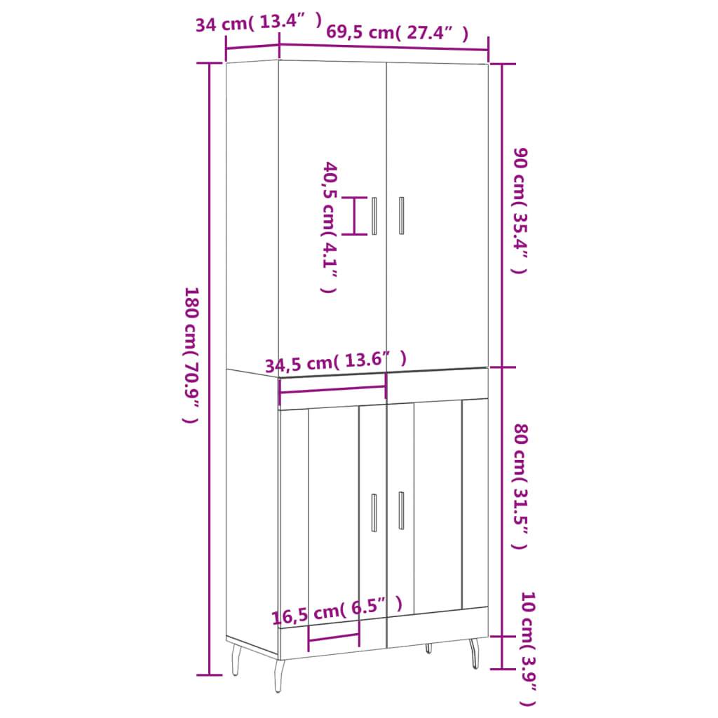 vidaXL Highboard Weiß 69,5x34x180 cm Holzwerkstoff