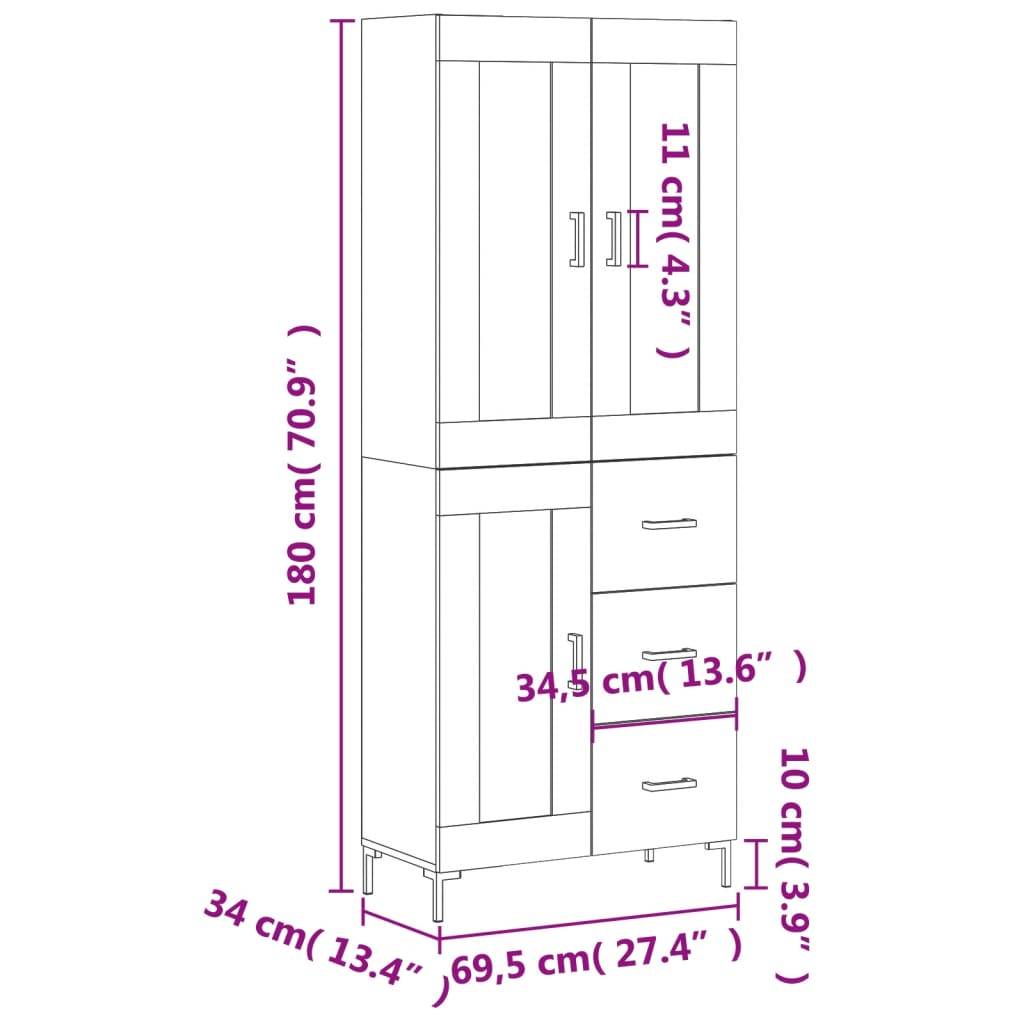 vidaXL Highboard Räuchereiche 69,5x34x180 cm Holzwerkstoff