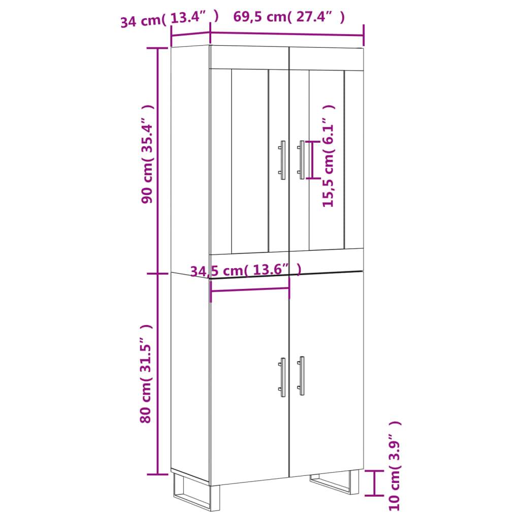 vidaXL Highboard Sonoma-Eiche 69,5x34x180 cm Holzwerkstoff