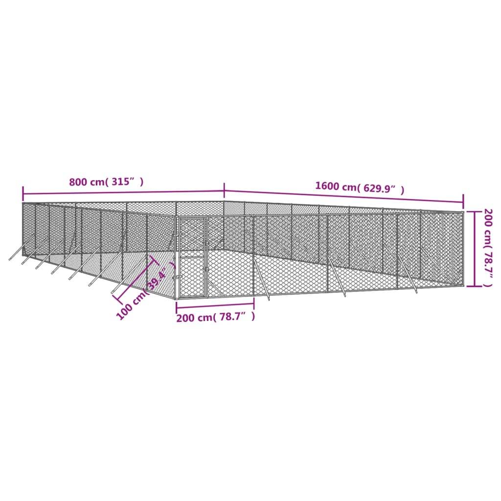 vidaXL Outdoor-Hundezwinger Silbern 8x16x2 m Verzinkter Stahl