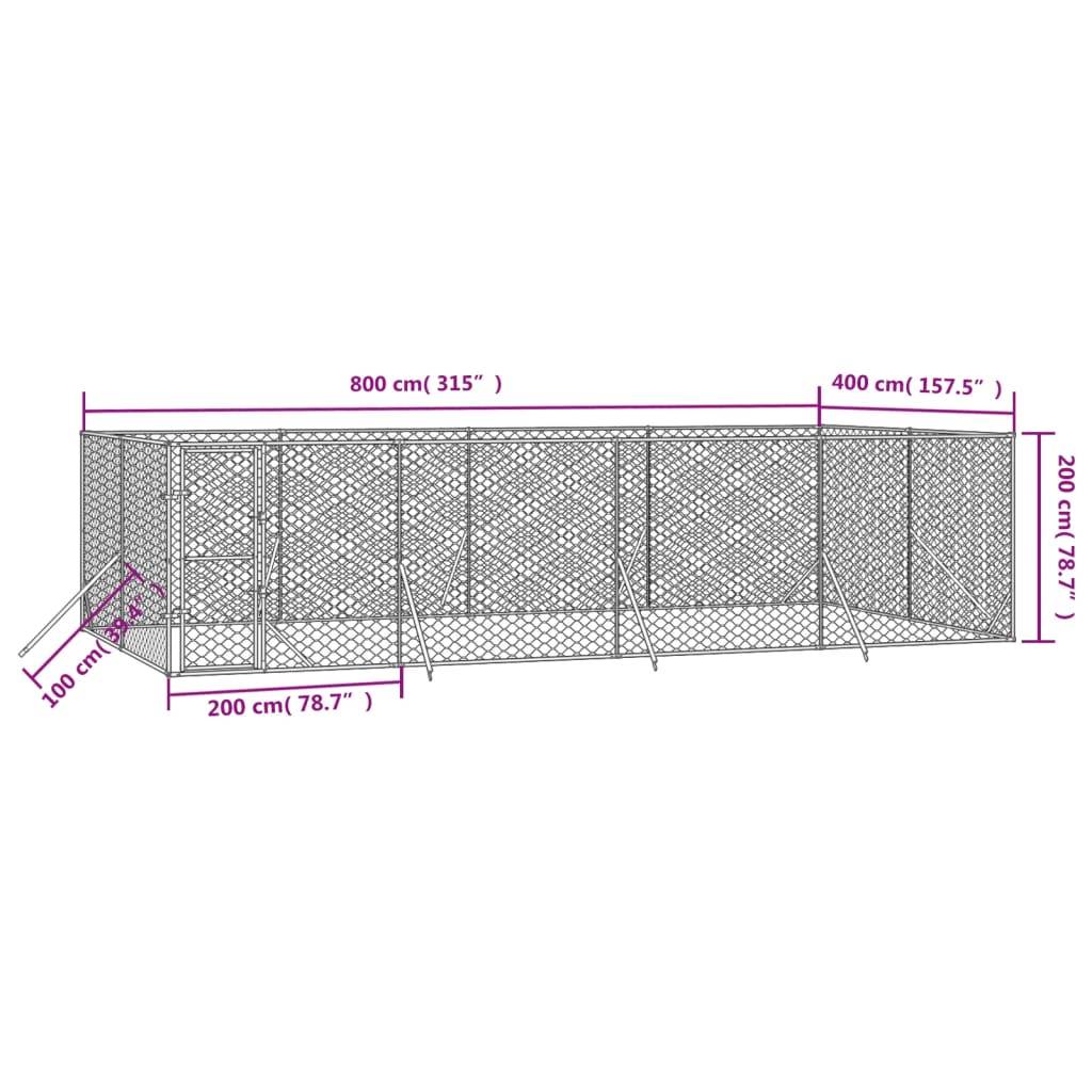 vidaXL Outdoor-Hundezwinger Silbern 8x4x2 m Verzinkter Stahl