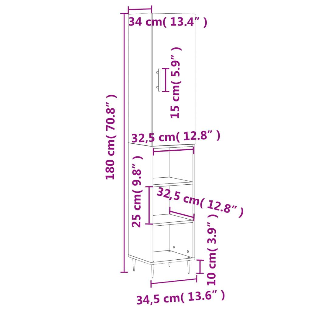 vidaXL Highboard Hochglanz-Weiß 34,5x34x180 cm Holzwerkstoff
